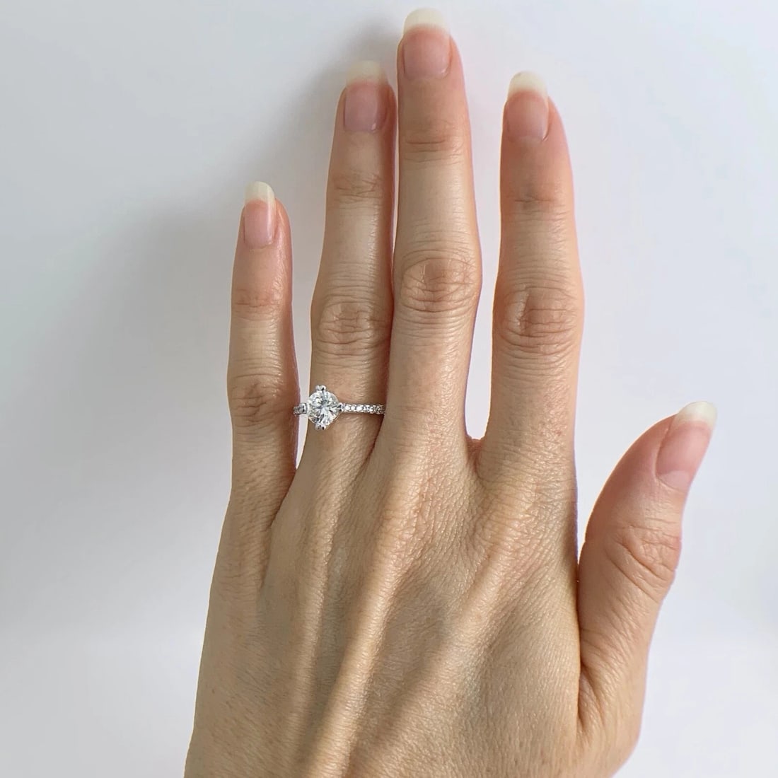 Round Diamond Cross Split Prong Engagement Ring 18K White Gold 1.43 CTW, 4.13 Gr - 2