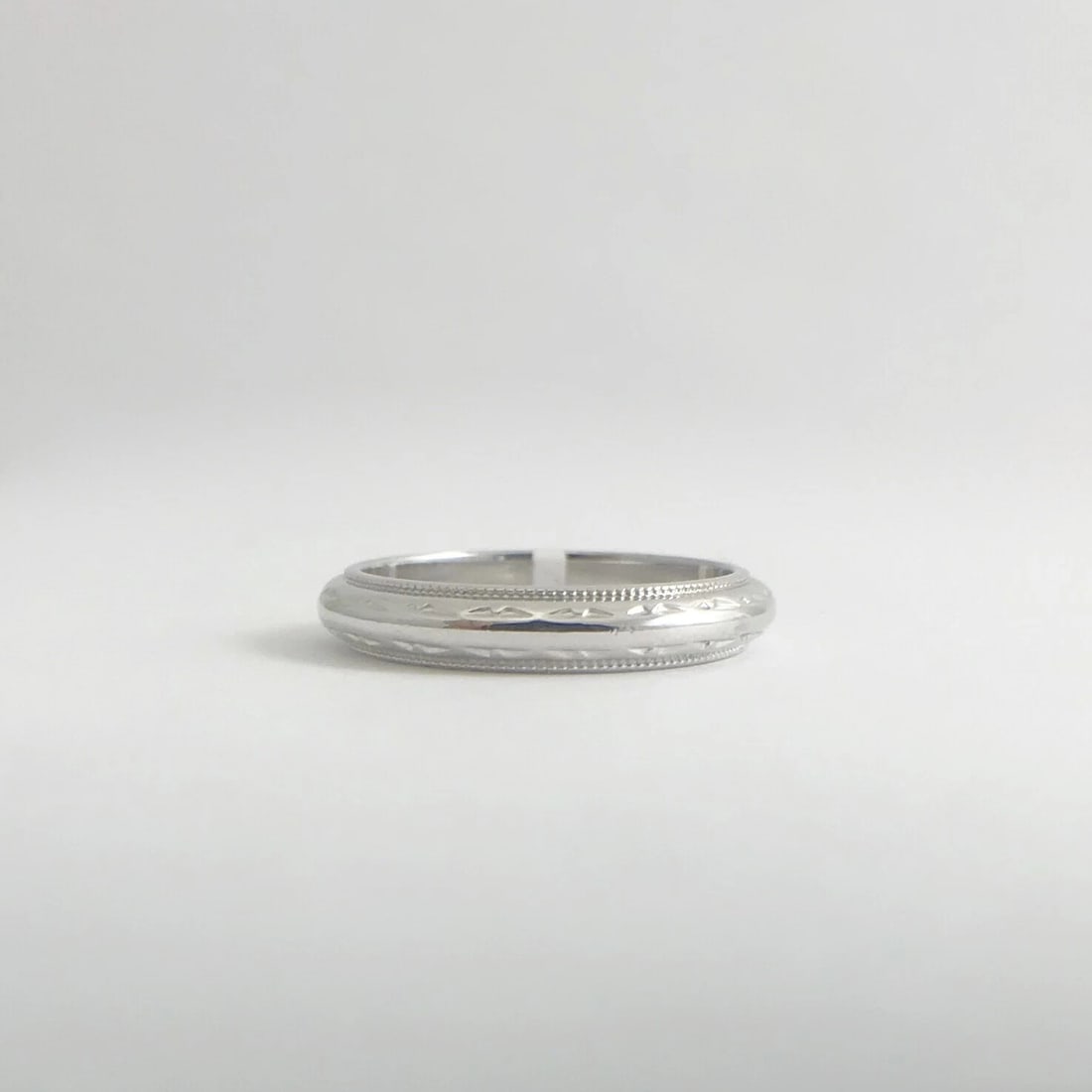 Etched Milgrain Wedding Band Ring 14K White Gold, Size 6.25, 3.5 mm, 3.62 Grams - 7