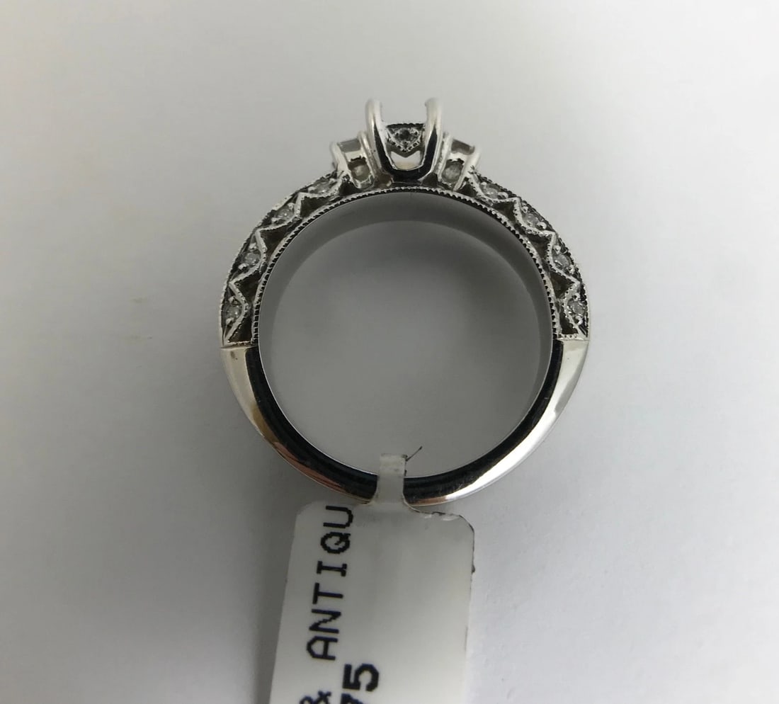 Baguette Round Diamond Engagement Ring Setting Mounting 18K White Gold, 1.29 CTW - 8