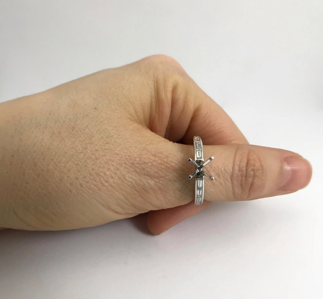 Baguette Channel-Set Diamond Engagement Ring Mounting 14K White Gold .65 CTW - 3