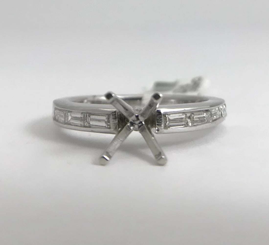Baguette Channel-Set Diamond Engagement Ring Mounting 14K White Gold .65 CTW - 4