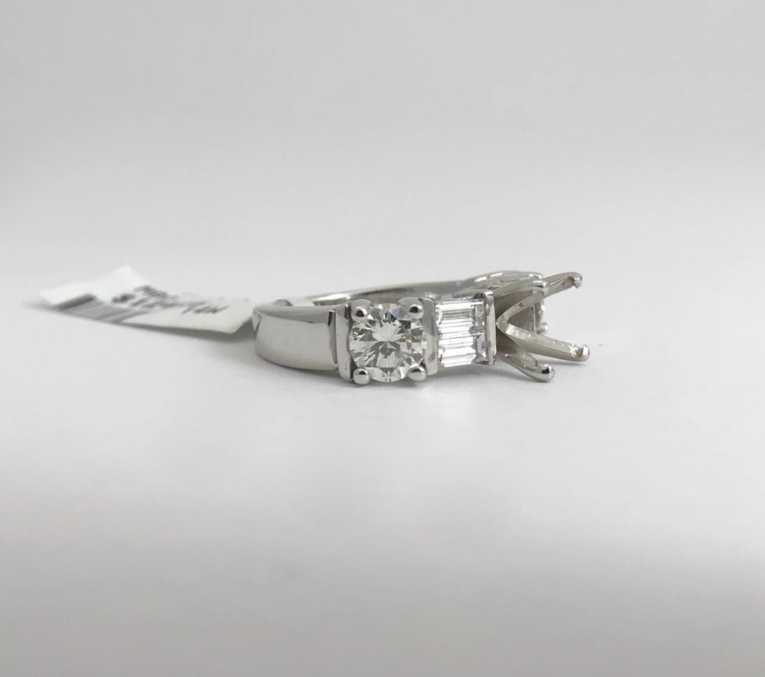 Baguette Round Diamond Engagement Ring Setting Mounting 14K White Gold, 1.57 CTW - 6