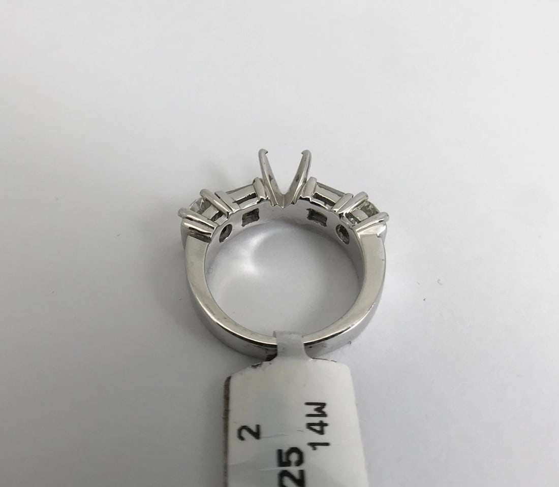 Baguette Round Diamond Engagement Ring Setting Mounting 14K White Gold, 1.57 CTW - 8