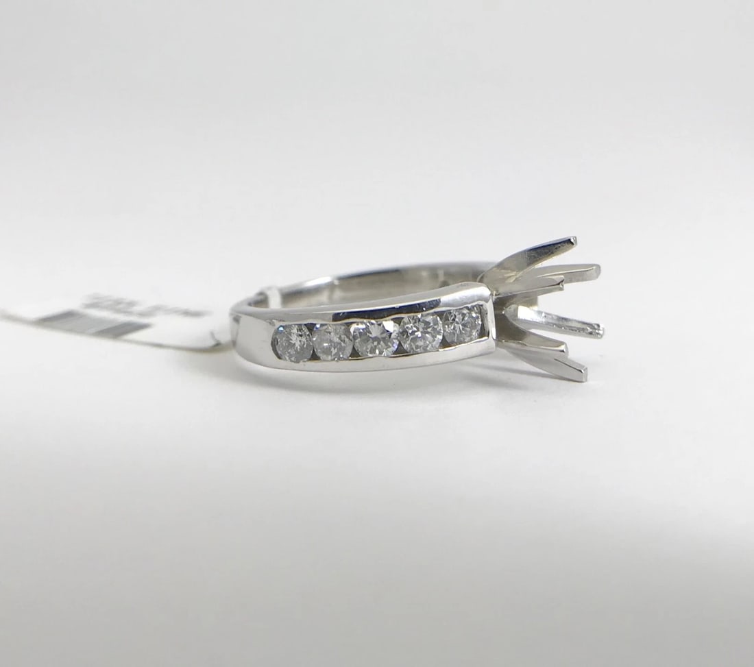 Round Channel-Set Diamond Platinum Engagement Ring Setting Mounting .60 CTW - 7