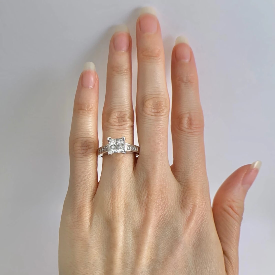 Princess Invisible Channel-Set Diamond Engagement Ring 14K White Gold, 1.60 CTW - 2