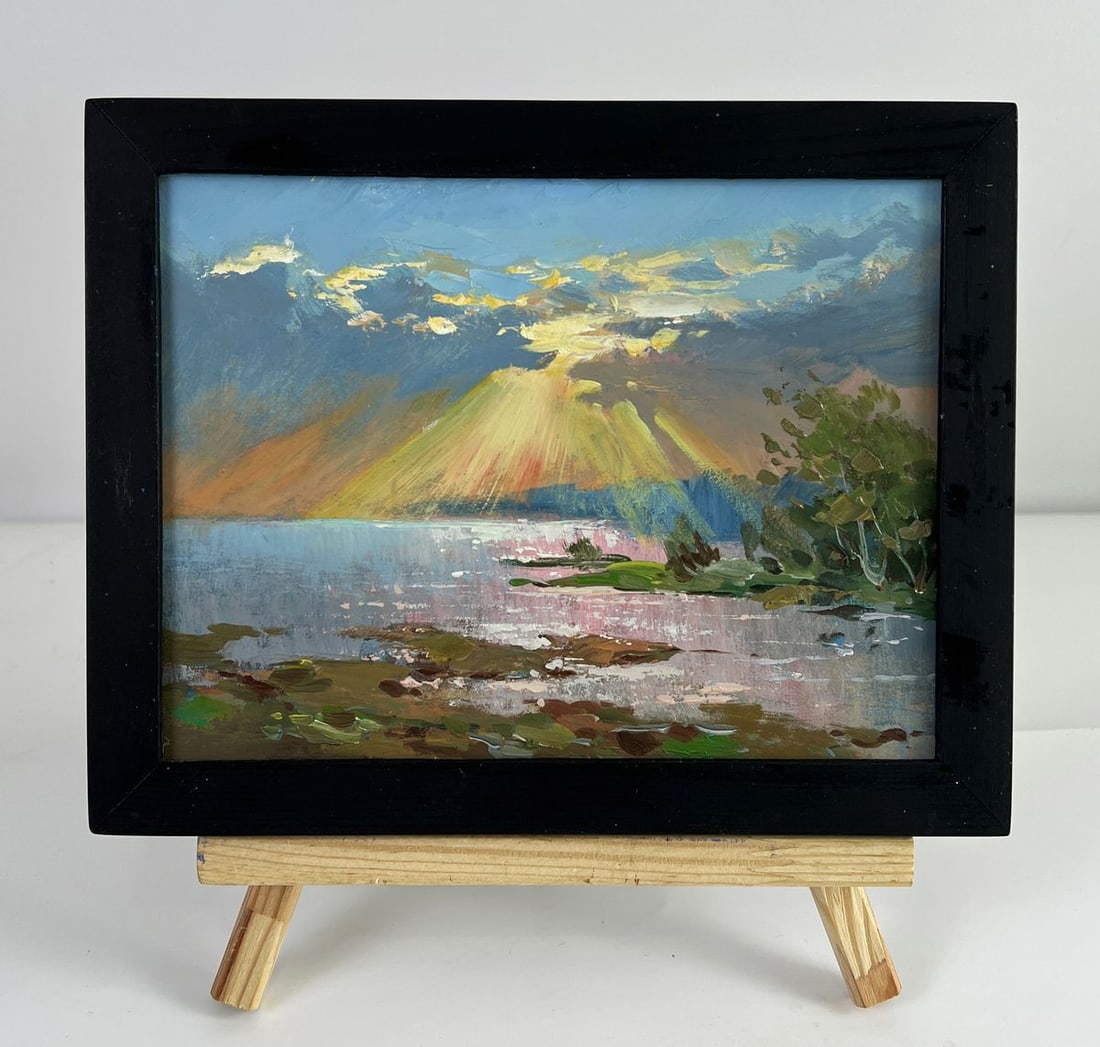 Oil painting Morning Rays over the Quiet River Yuriy Suprunchuk: Title: Oil painting Morning Rays over the Quiet River Yuriy Suprunchuk Description: NoAAA6490 Oil painting Morning Rays over the Quiet River Yuriy Suprunchuk captures a luminous moment of nature with 