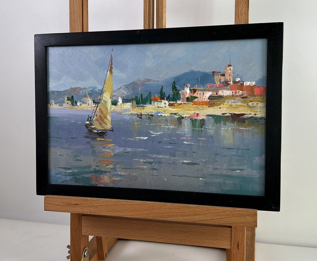 Oil painting Boat On The River In Front Of The City Yuriy Suprunchuk - 2