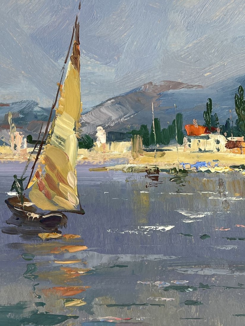 Oil painting Boat On The River In Front Of The City Yuriy Suprunchuk - 4