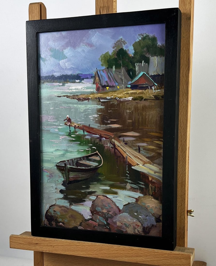 Oil painting Boat at the pier in front of the Village Yuriy Suprunchuk - 2