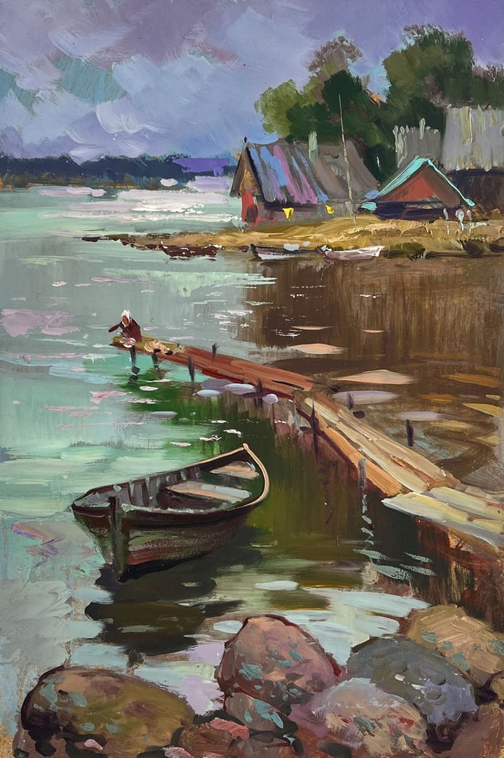 Oil painting Boat at the pier in front of the Village Yuriy Suprunchuk - 3