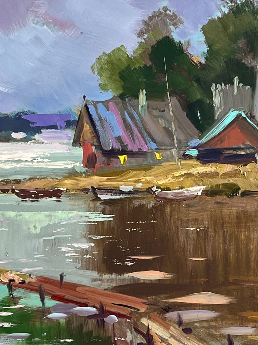 Oil painting Boat at the pier in front of the Village Yuriy Suprunchuk - 5