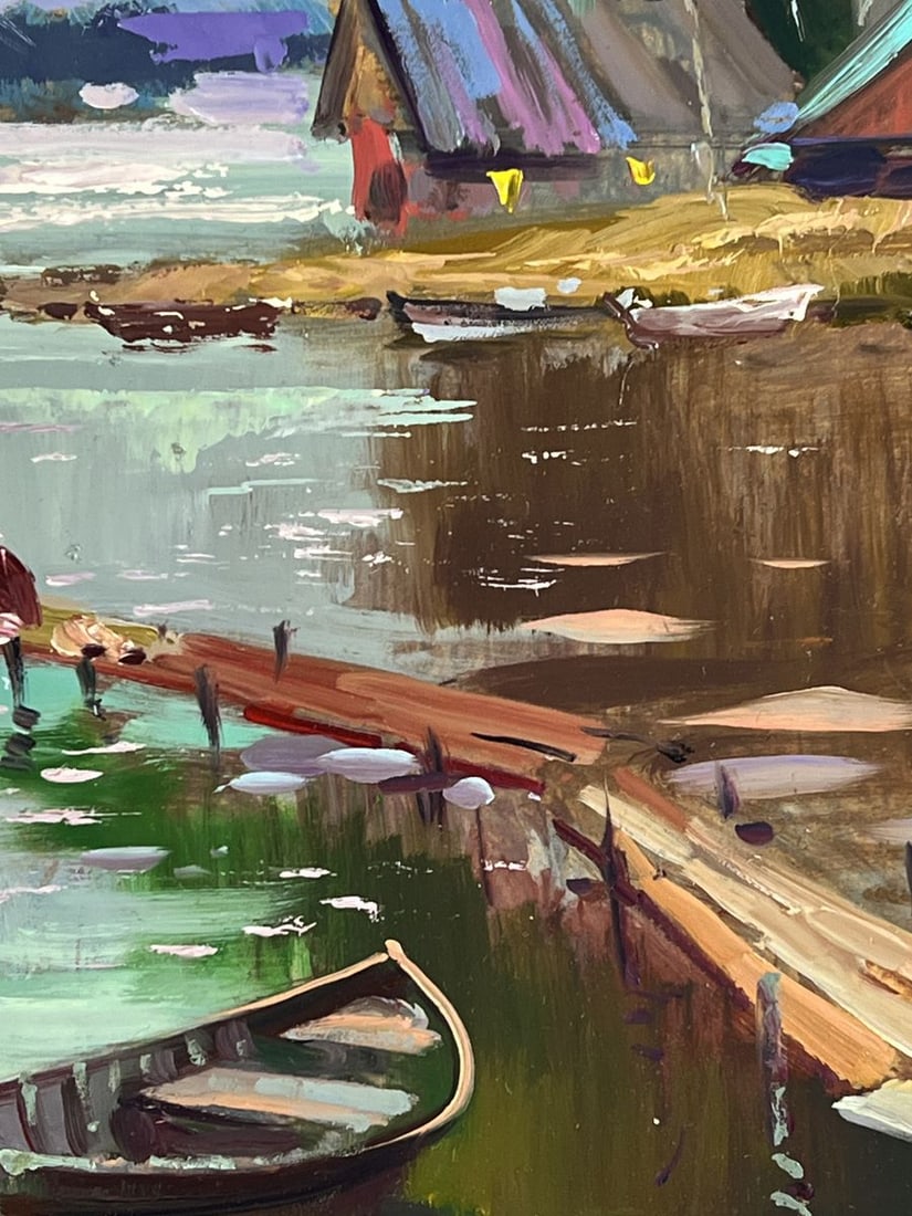 Oil painting Boat at the pier in front of the Village Yuriy Suprunchuk - 6