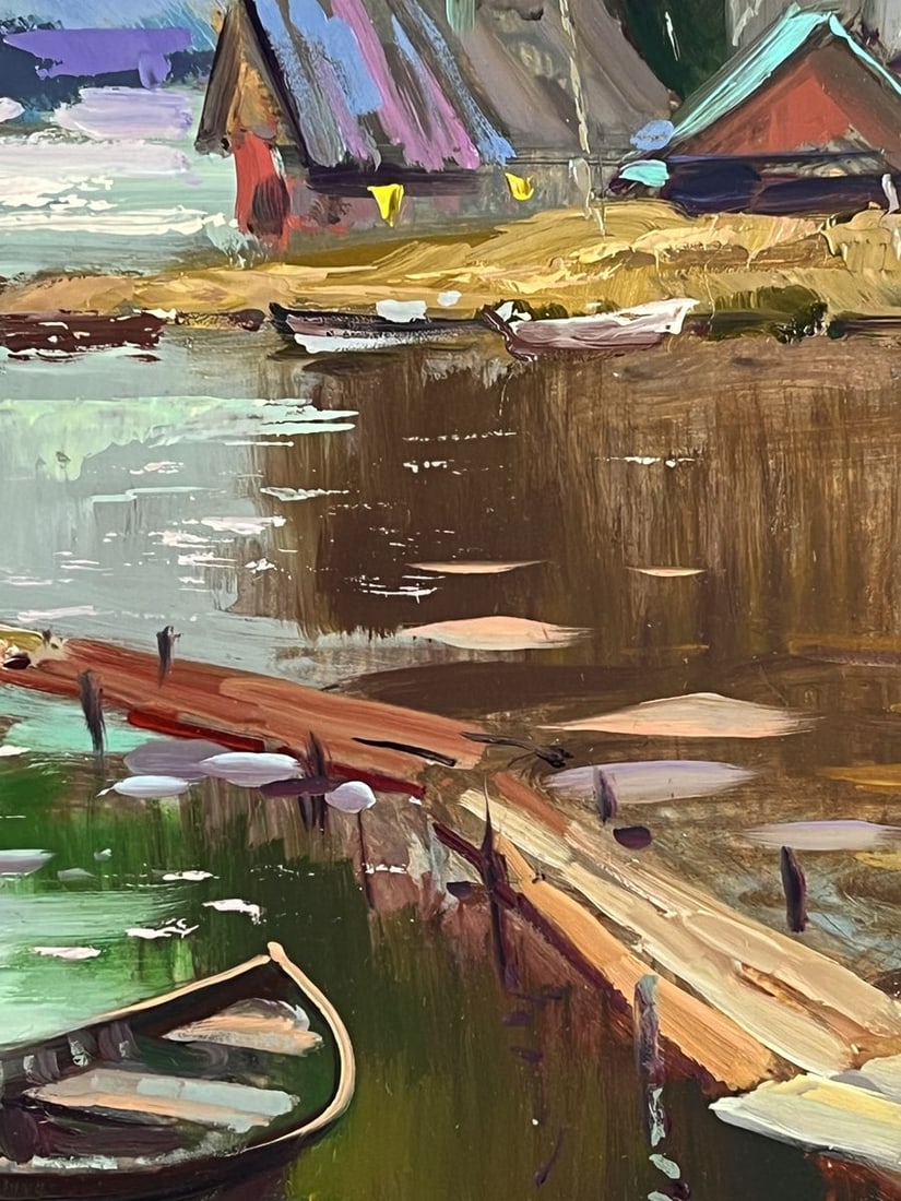 Oil painting Boat at the pier in front of the Village Yuriy Suprunchuk - 7