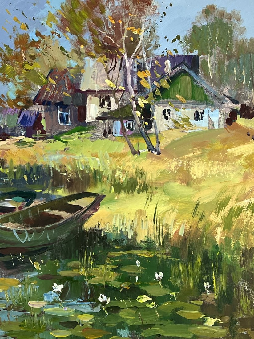 Oil painting Boats on the Shore of the Old House Yuriy Suprunchuk - 10