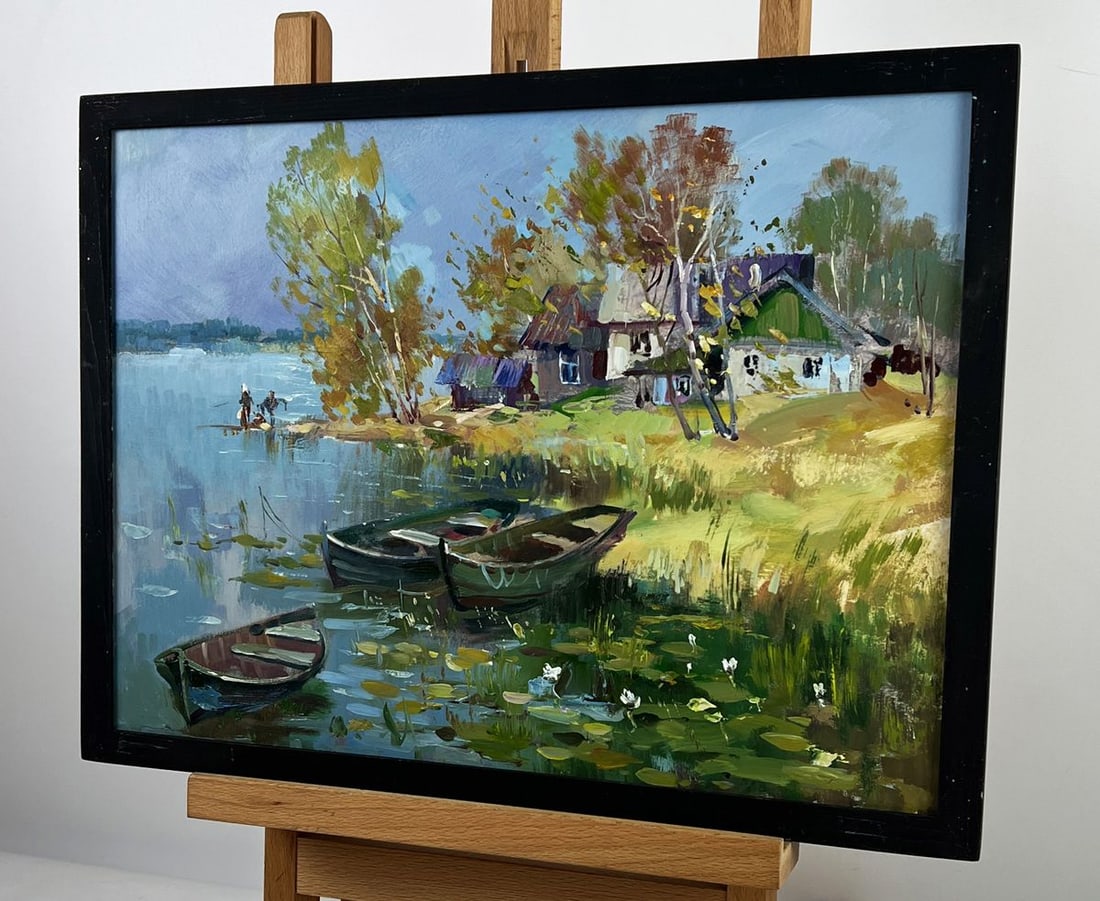 Oil painting Boats on the Shore of the Old House Yuriy Suprunchuk - 2