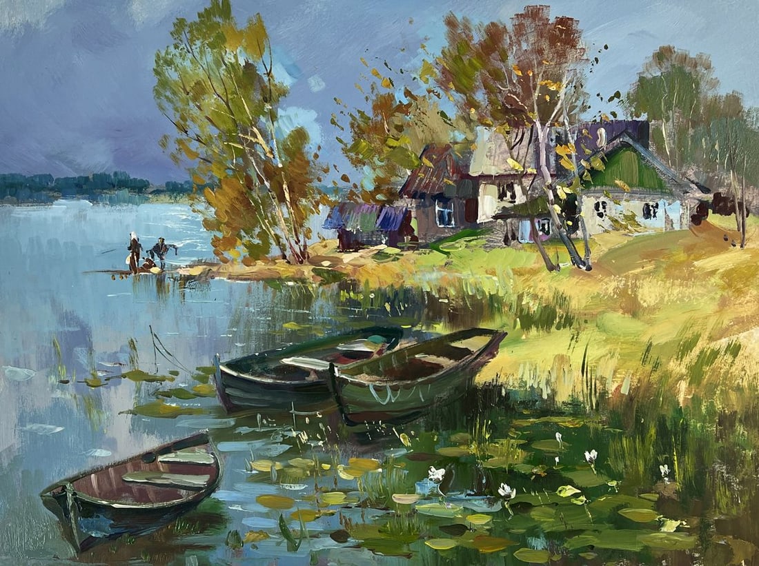 Oil painting Boats on the Shore of the Old House Yuriy Suprunchuk - 3