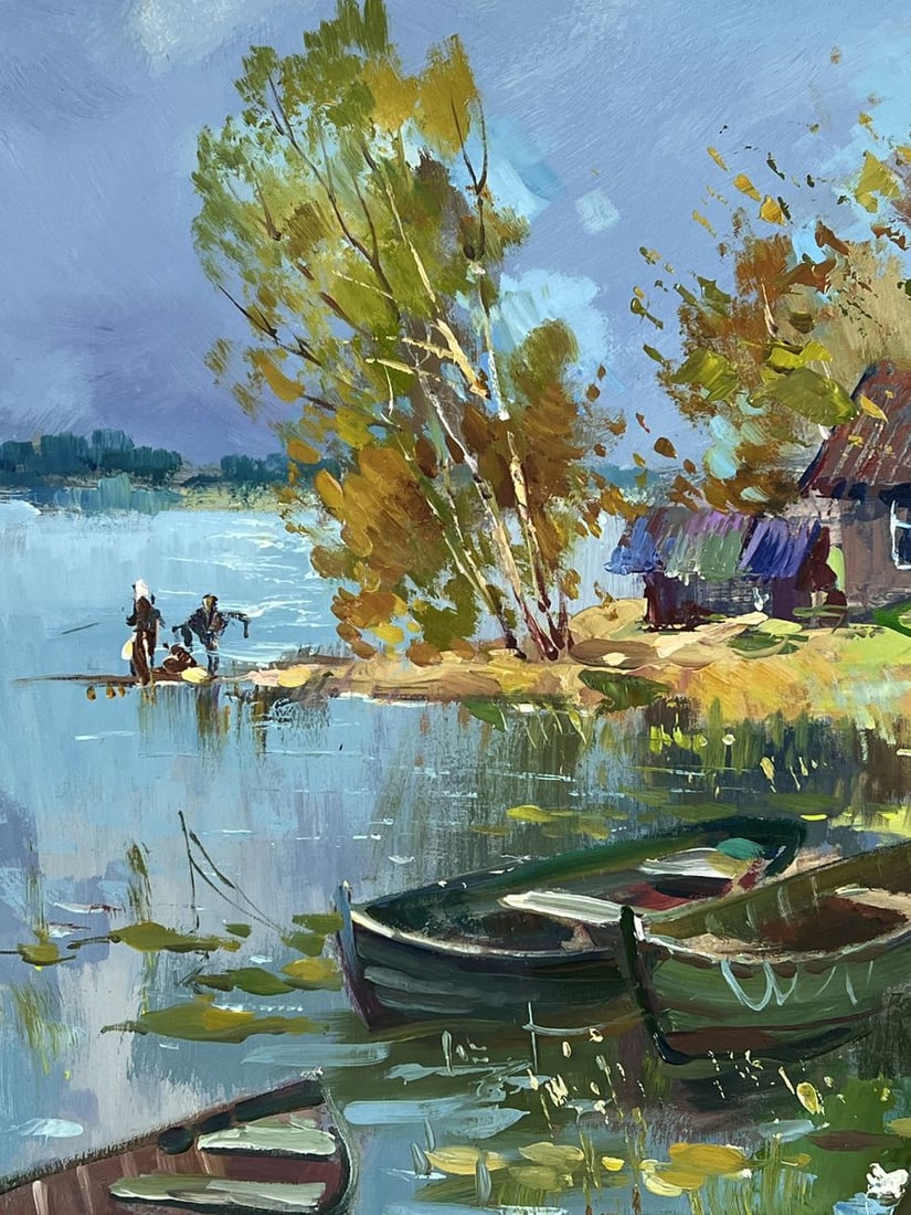 Oil painting Boats on the Shore of the Old House Yuriy Suprunchuk - 4