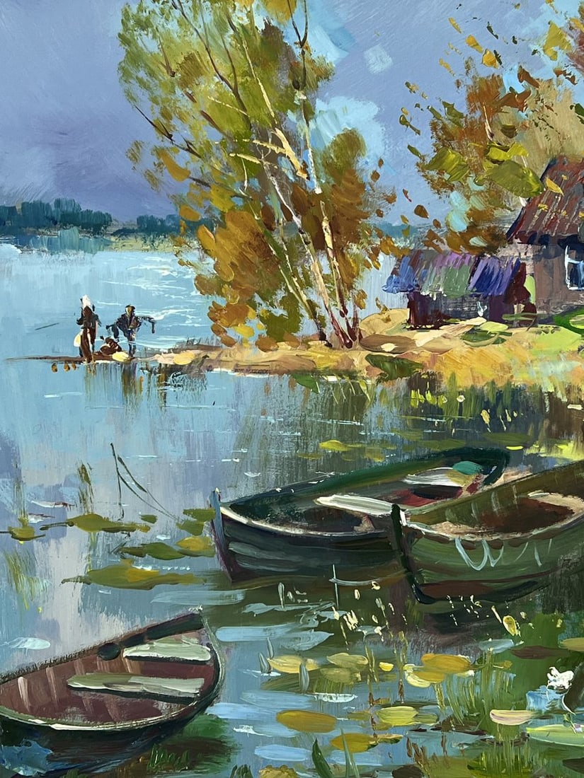 Oil painting Boats on the Shore of the Old House Yuriy Suprunchuk - 5