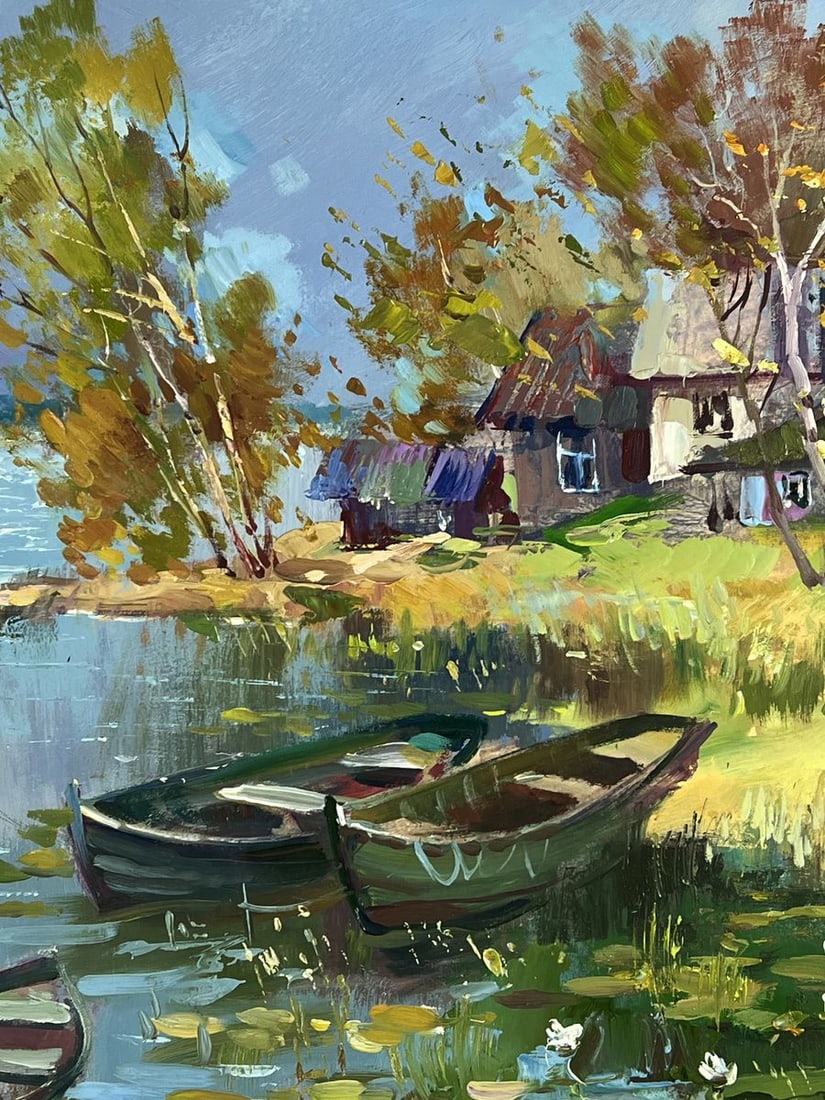 Oil painting Boats on the Shore of the Old House Yuriy Suprunchuk - 6