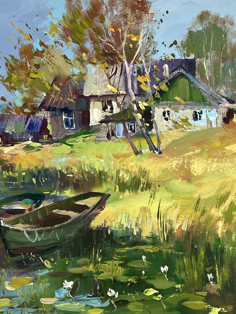 Oil painting Boats on the Shore of the Old House Yuriy Suprunchuk - 9
