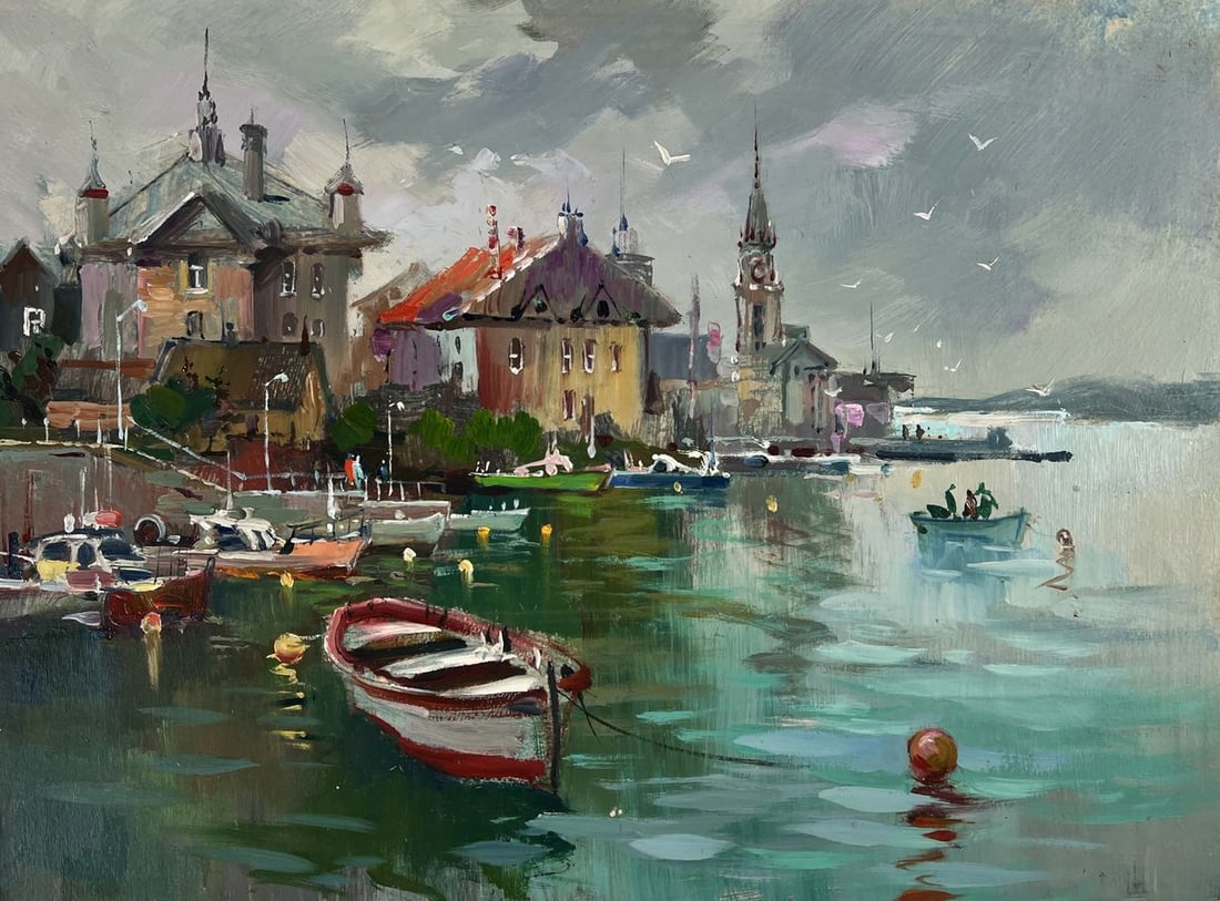 Oil painting Evening on the Pier in Front of the City Yuriy Suprunchuk - 3