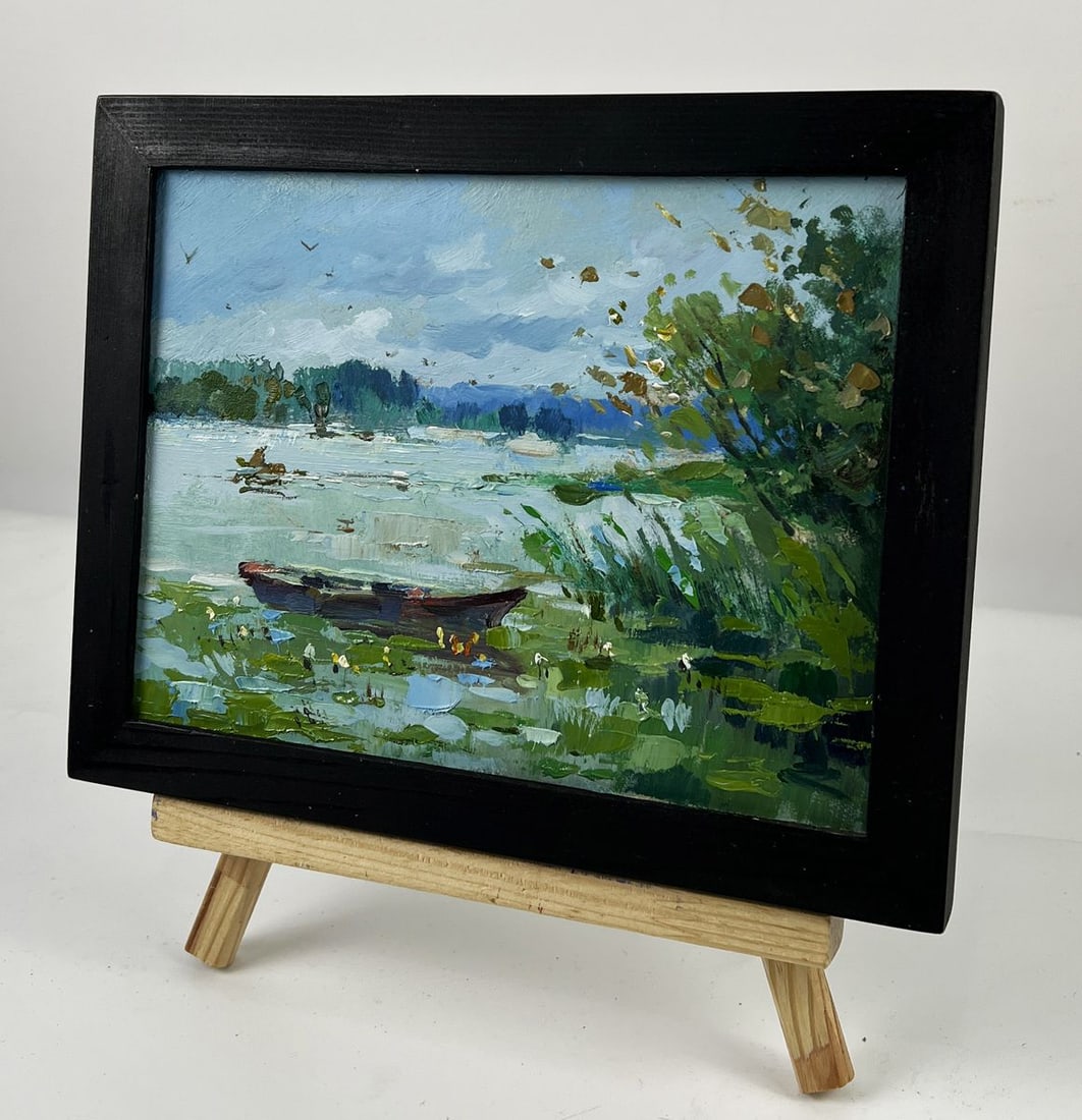 Oil painting Boat at the Overgrown Dock Yuriy Suprunchuk - 2