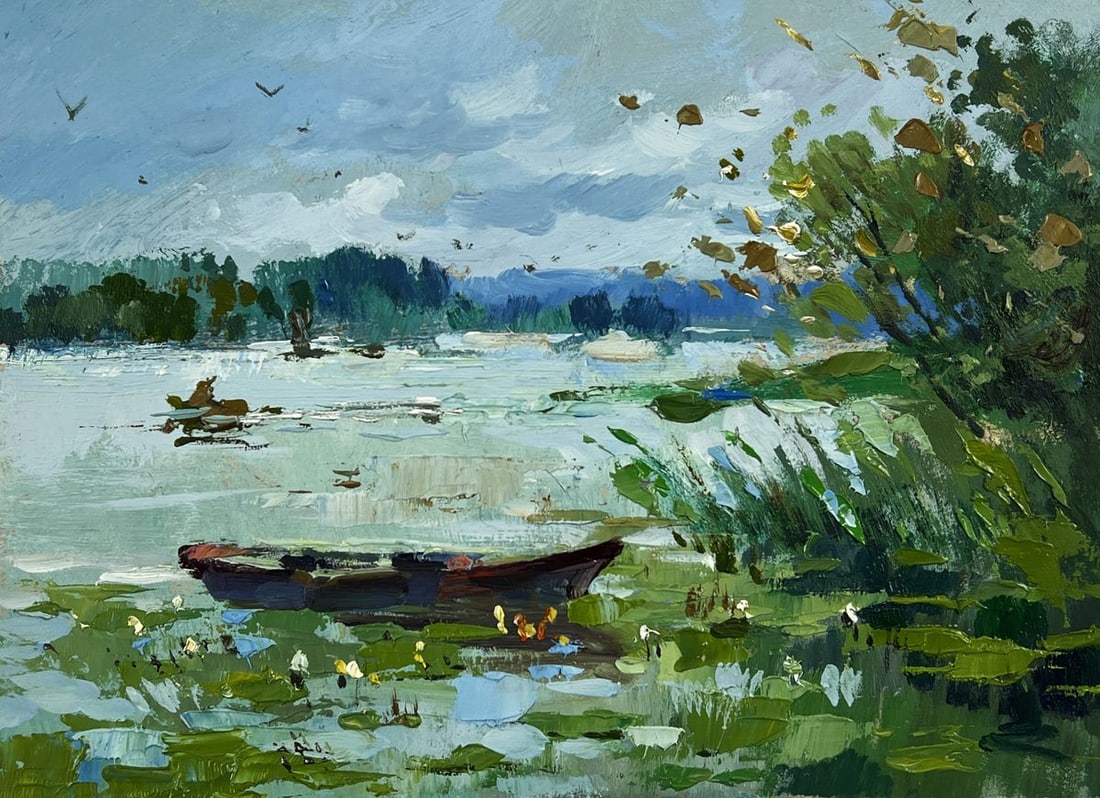 Oil painting Boat at the Overgrown Dock Yuriy Suprunchuk - 3