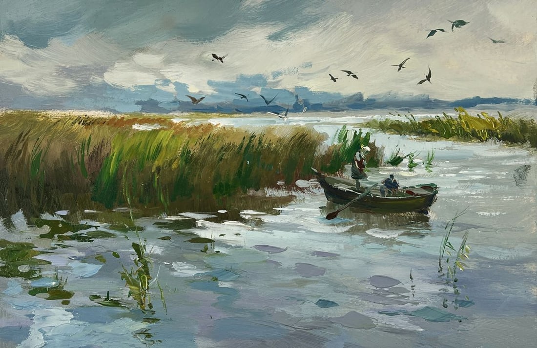 Oil painting Lonely Fisherman on a Boat Yuriy Suprunchuk - 3