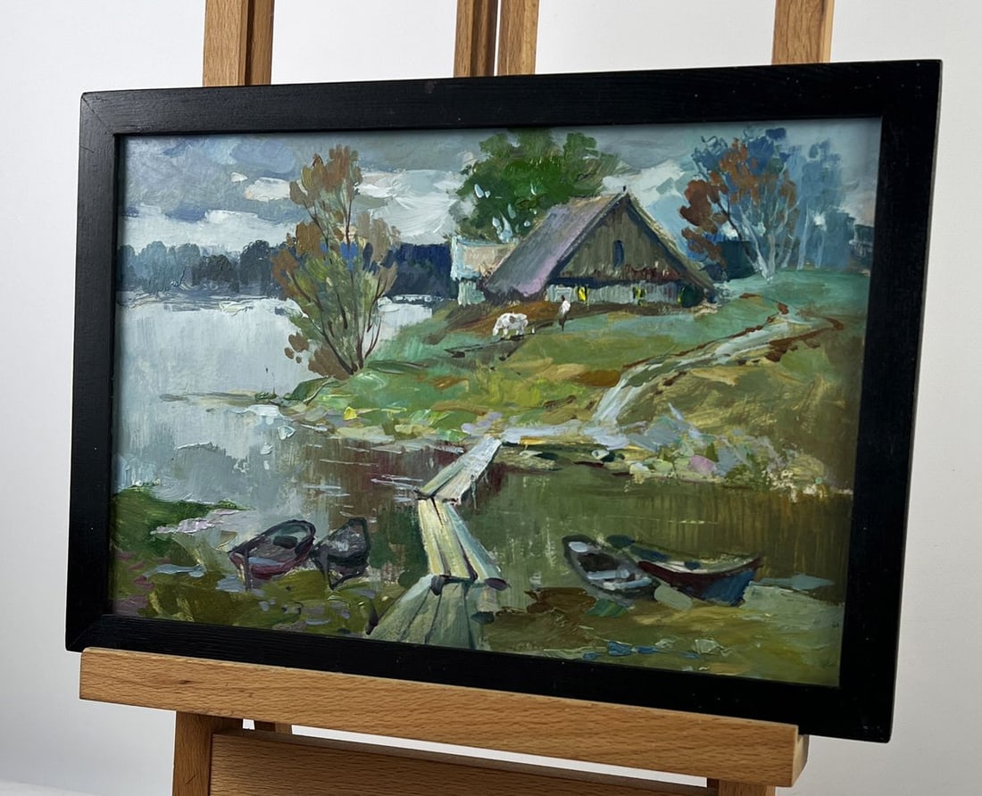 Oil painting Boats at the Pier of a Small Hut Yuriy Suprunchuk - 2