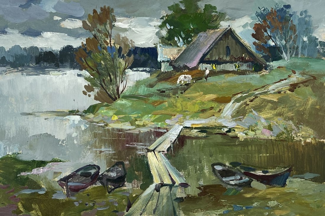 Oil painting Boats at the Pier of a Small Hut Yuriy Suprunchuk - 3