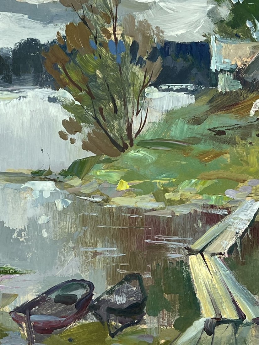 Oil painting Boats at the Pier of a Small Hut Yuriy Suprunchuk - 5