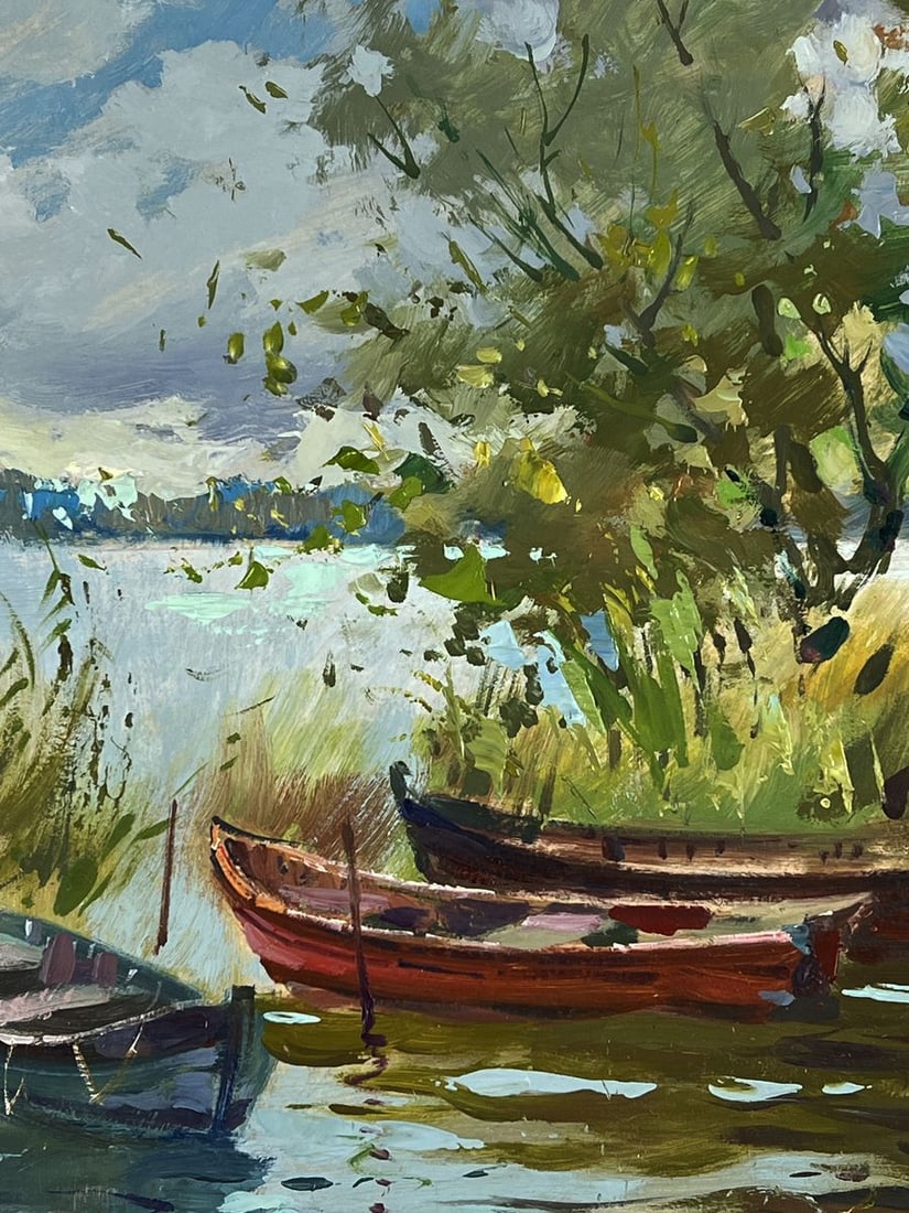 Oil painting Boats by the River Under the Tree Yuriy Suprunchuk - 4