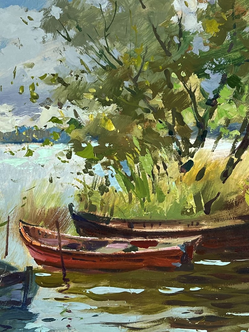 Oil painting Boats by the River Under the Tree Yuriy Suprunchuk - 5