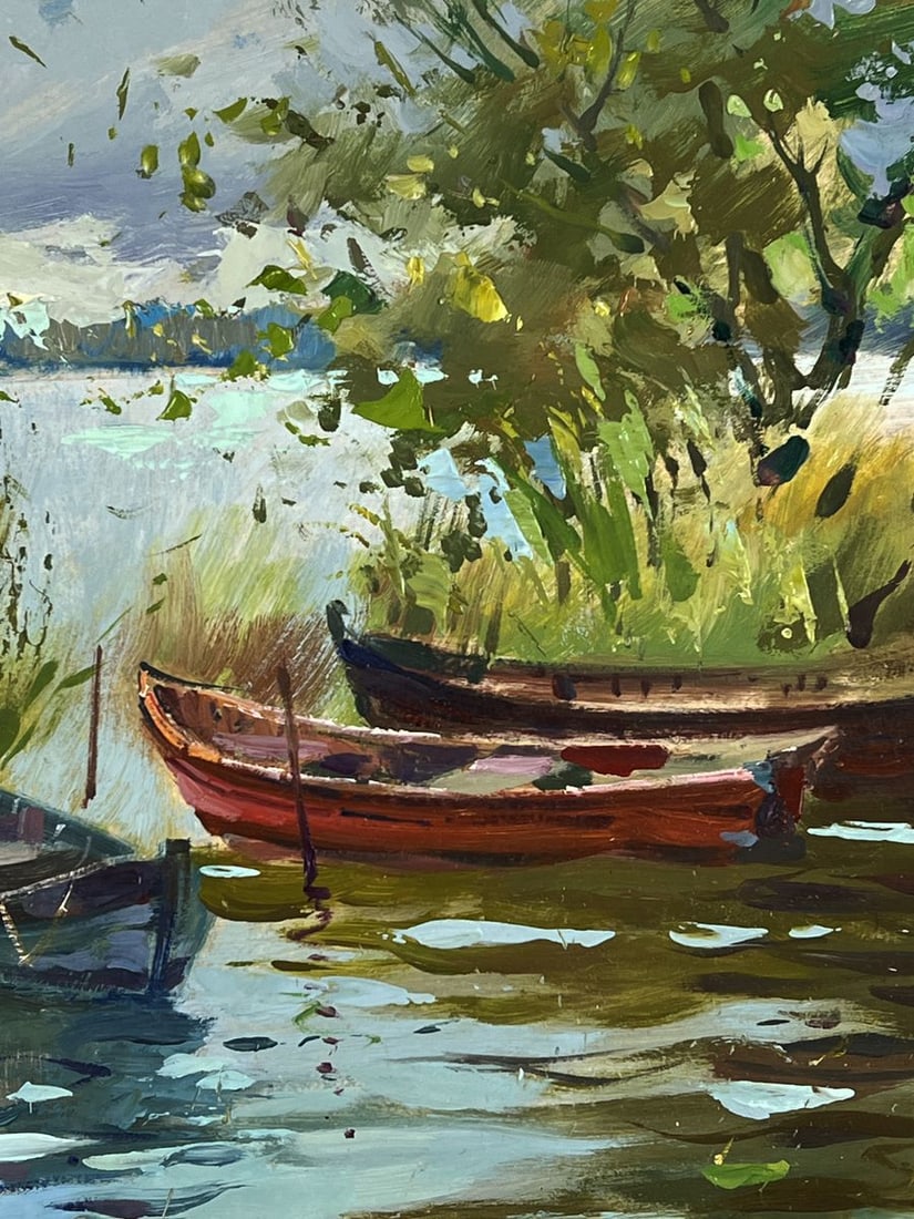 Oil painting Boats by the River Under the Tree Yuriy Suprunchuk - 6