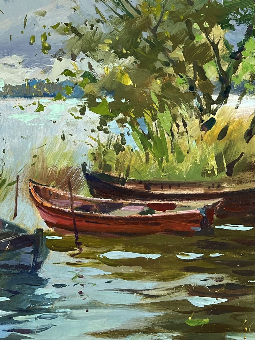 Oil painting Boats by the River Under the Tree Yuriy Suprunchuk - 7
