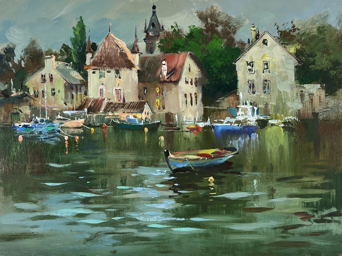 Oil painting Pier at the River Village Yuriy Suprunchuk - 3