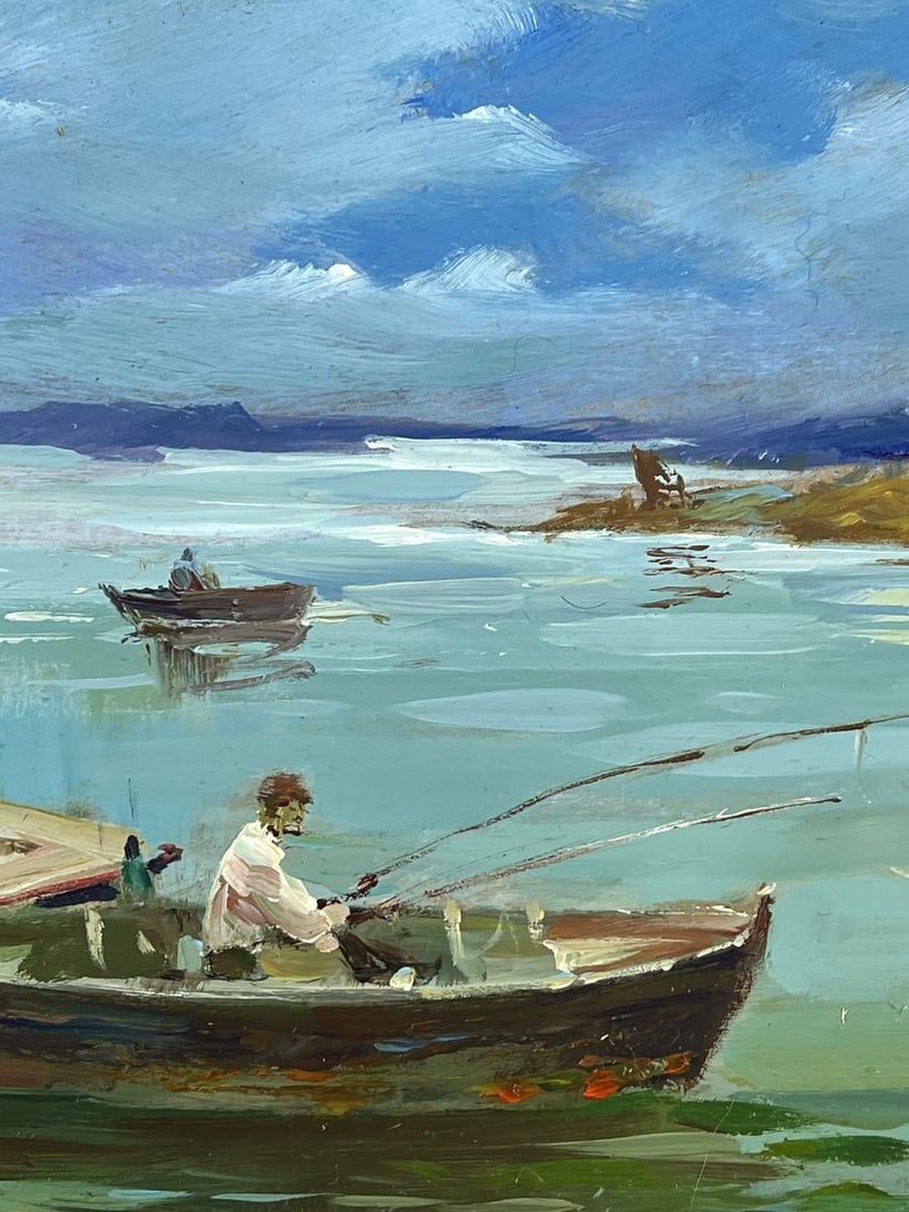 Oil painting Fishermen on Boats Near The River Bank Yuriy Suprunchuk - 8