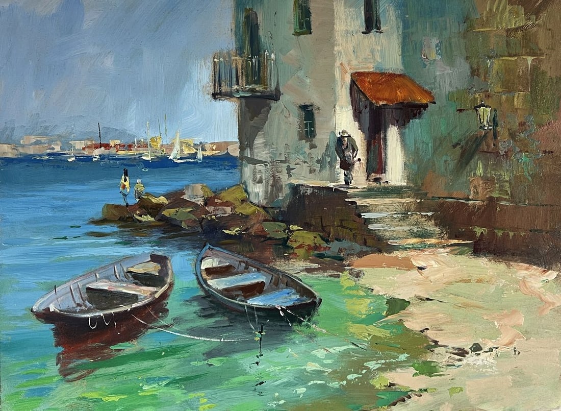 Oil painting Boats are moored near the Stone House Yuriy Suprunchuk - 3