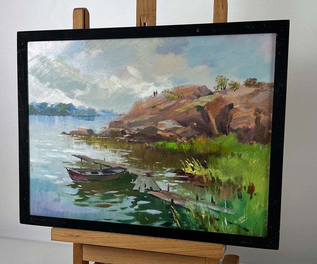 Oil painting A lonely boat is moored near the shore Yuriy Suprunchuk - 2