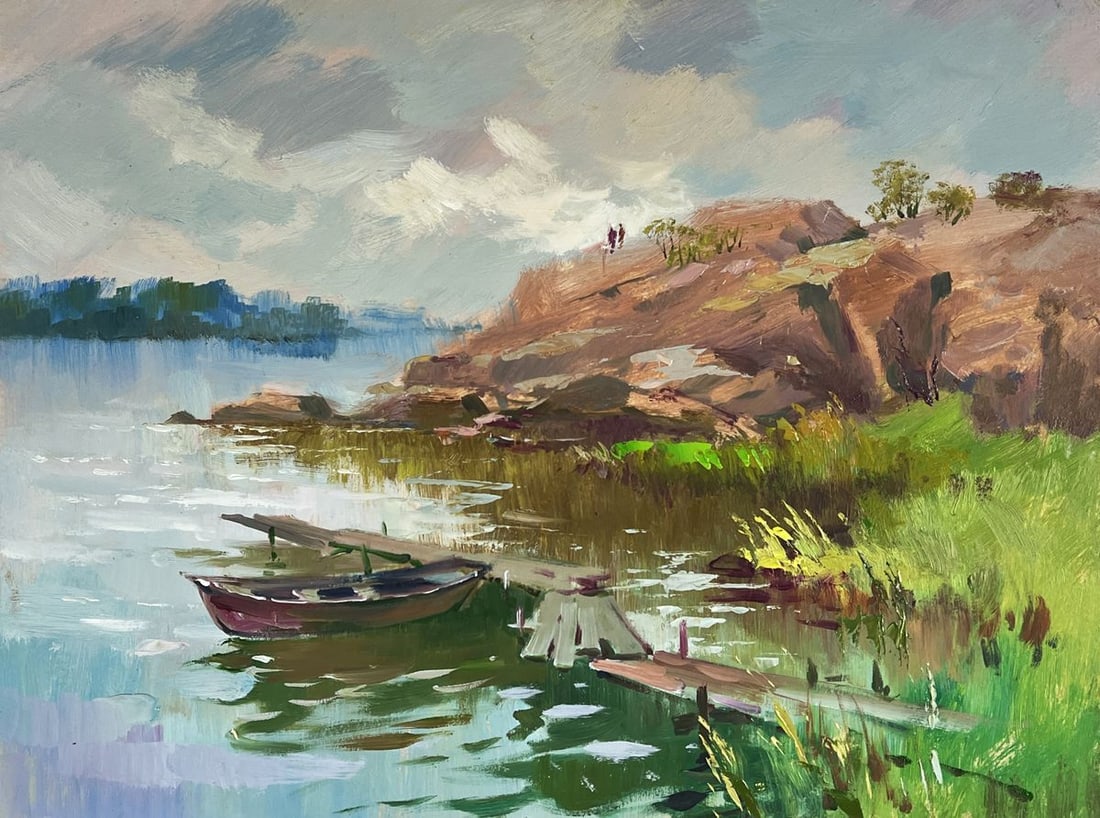 Oil painting A lonely boat is moored near the shore Yuriy Suprunchuk - 3