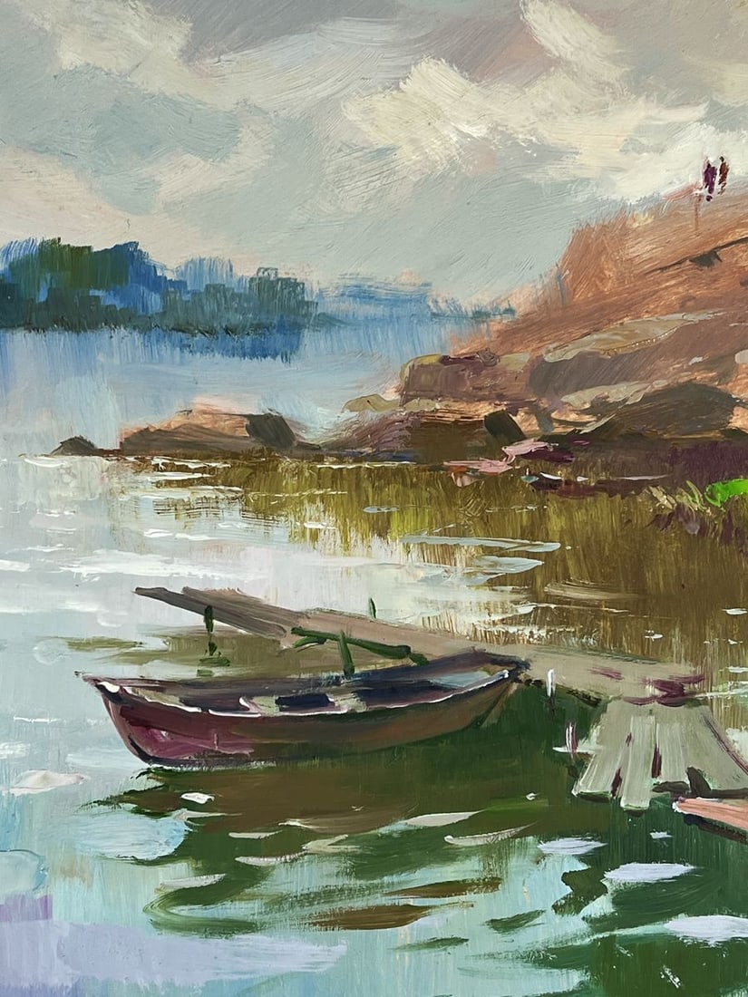 Oil painting A lonely boat is moored near the shore Yuriy Suprunchuk - 5