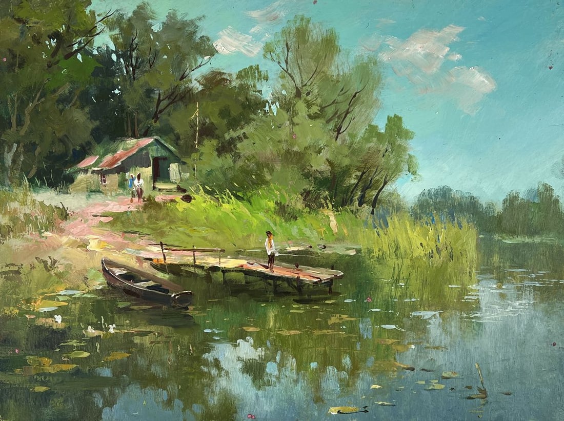Oil painting River Pier in Nature Yuriy Suprunchuk - 3