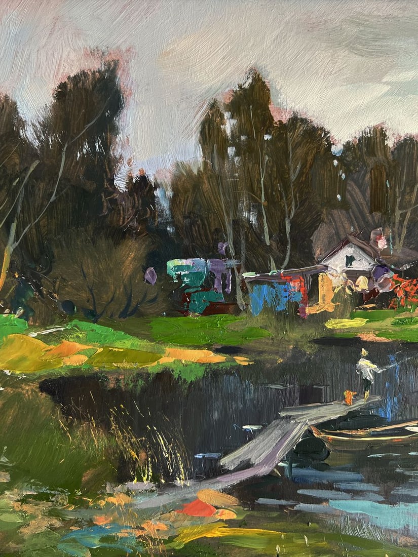 Oil painting Rural grey river Yuriy Suprunchuk - 4