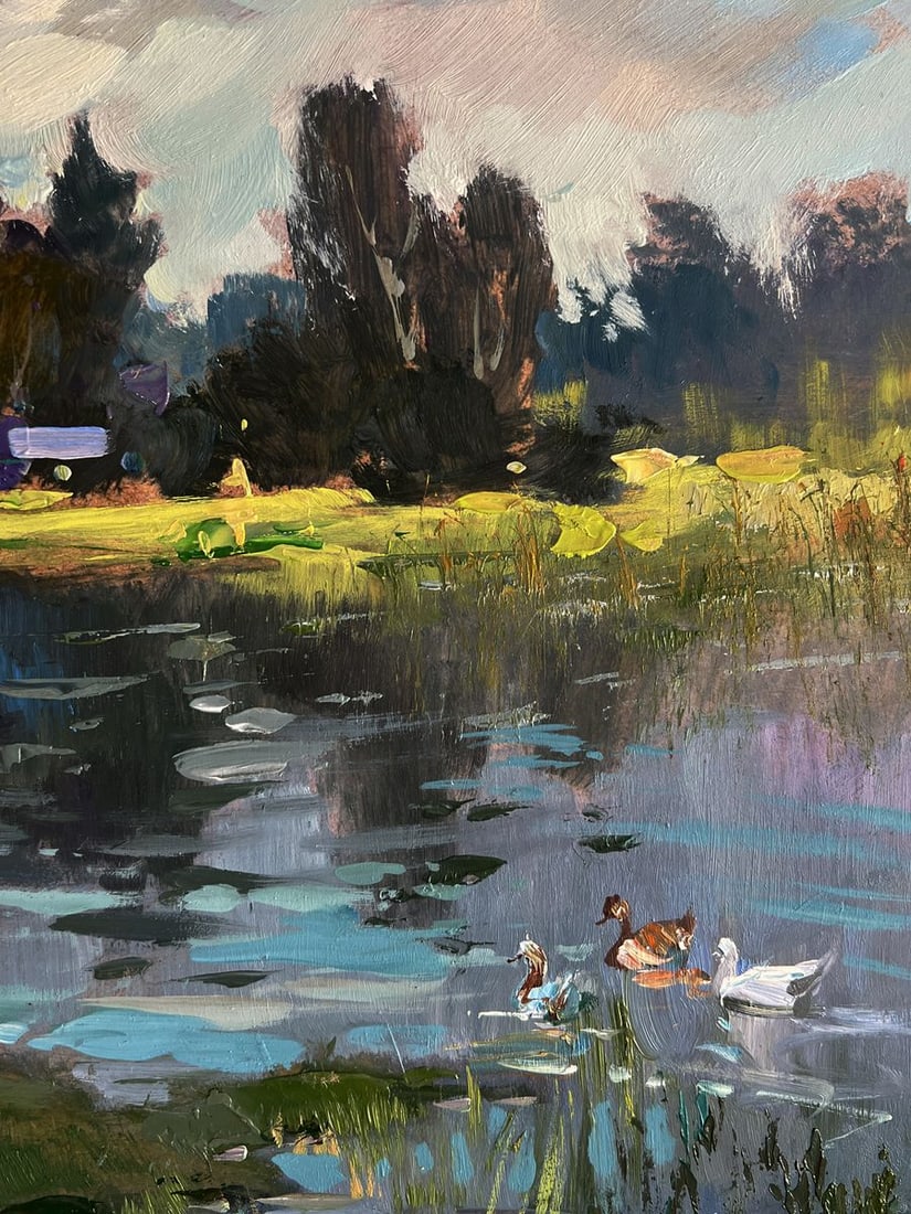 Oil painting Rural grey river Yuriy Suprunchuk - 8