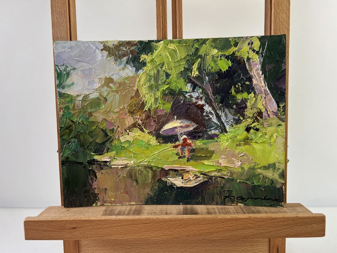 Oil painting Summer vacation Boris Serdyuk: Title: Oil painting Summer vacation Boris Serdyuk Description: NoAAA5337 The Oil painting on Cardboard titled "Summer vacation" invites the viewer into a serene and nostalgic moment captured in the mi