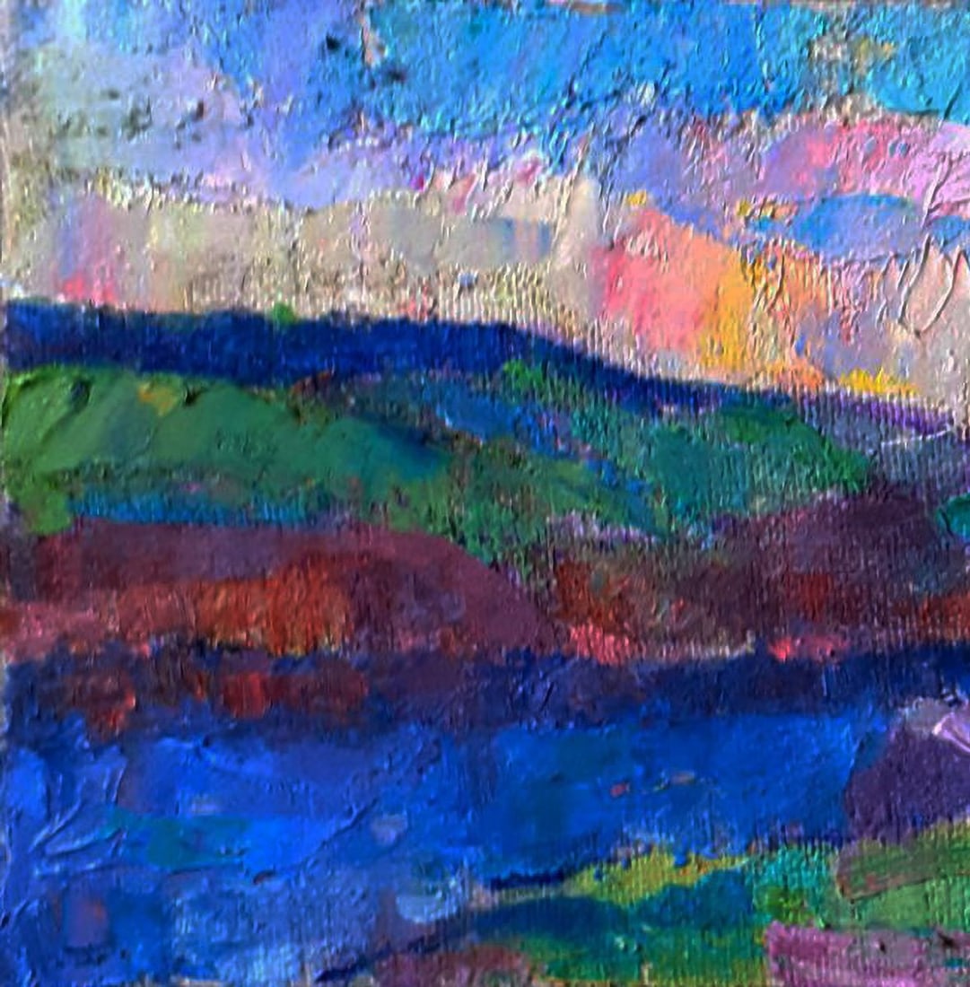 Oil painting River and sunset over the meadows Pavel Dobrev - 5