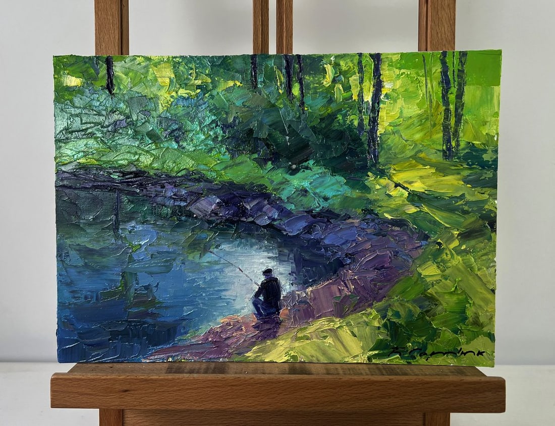 Oil painting Quiet morning by the river Boris Serdyuk: Title: Oil painting Quiet morning by the river Boris Serdyuk Description: NoAAA5451 The Oil painting on Cardboard titled "Quiet morning by the river" is an evocative and deeply atmospheric work that