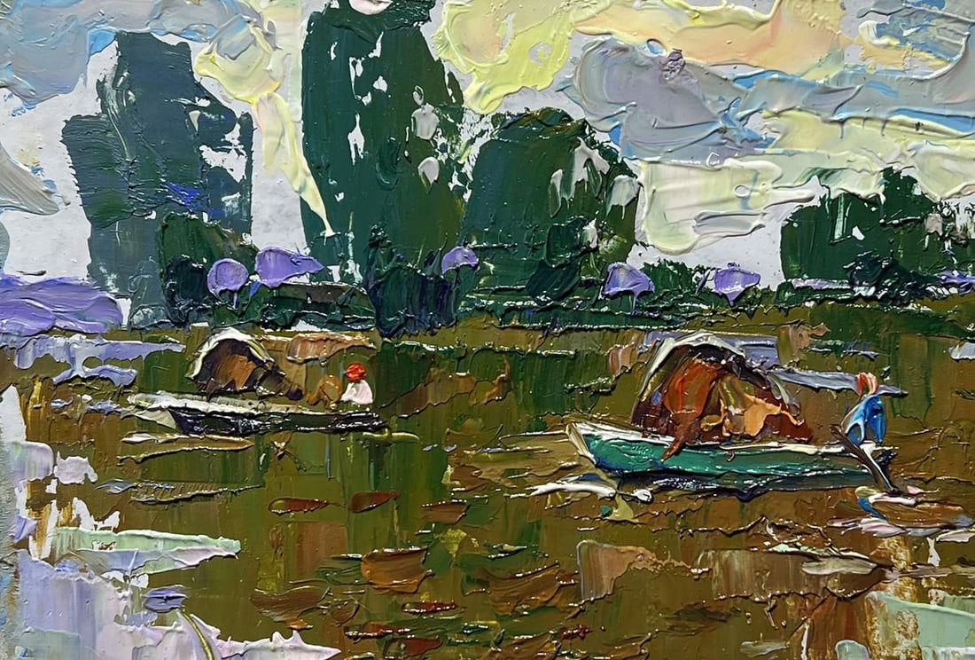 Oil painting Hay transportation by boats Alex Kalenyuk - 7