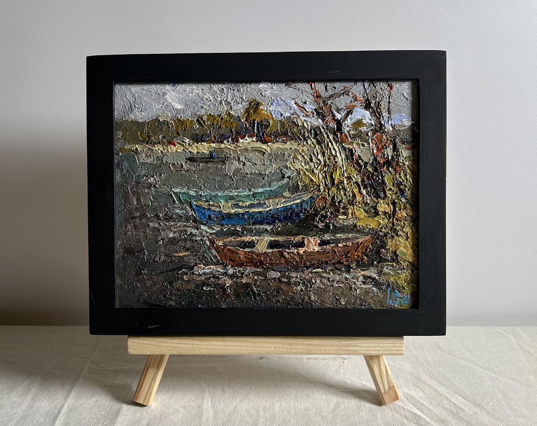 Oil painting Autumn melancholy Oksana Kalenyuk: Title: Oil painting Autumn melancholy Oksana Kalenyuk Description: NoAAA3987 This oil painting cardboard, titled "Autumn melancholy", the artist employs a rich impasto technique, using thick, expressi