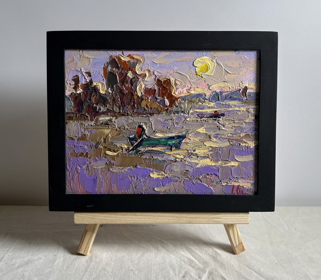 Oil painting The river rose in the village Alex Kalenyuk: Title: Oil painting The river rose in the village Alex Kalenyuk Description: NoAAA4033 This oil painting cardboard, titled "The river rose in the village", the artist employs an impressionistic style